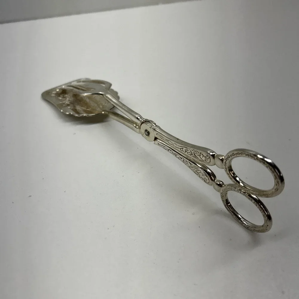 Vintage Silver Plated Salad Tongs Server Scissors Cake Pastry Etched Victorian